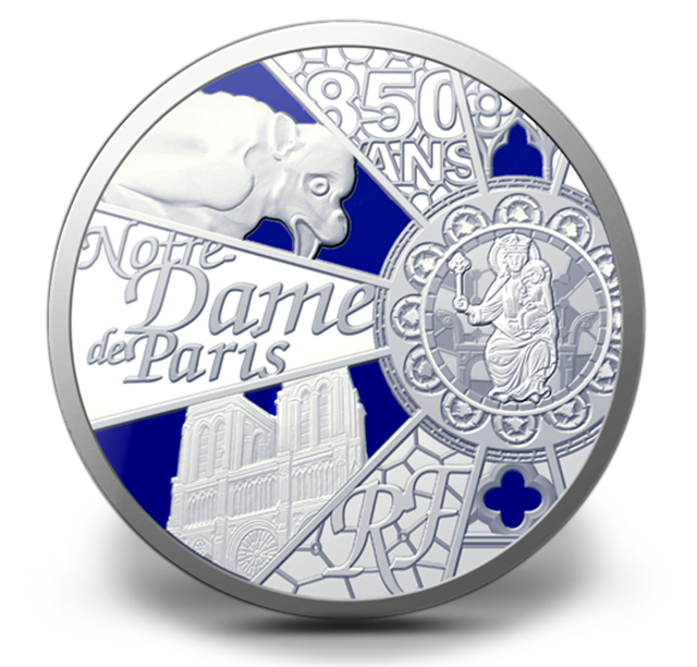 Silver Coin - Notre Dame de Paris Cathedral - Mintage: 10000 (2013