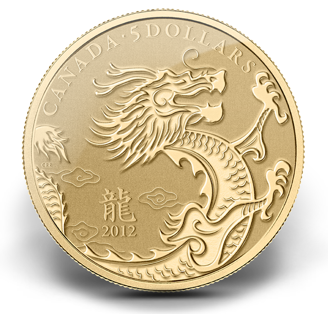 1/10 oz Pure Gold Coin - Year of the Dragon (2012) | The Royal