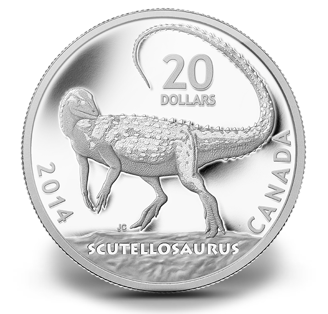Reference image of 1 oz. Fine Silver Coin - Canadian Dinosaurs: Scutellosaurus - Mintage: 8,500 (2014)