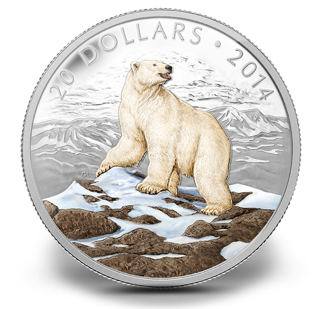 Reference image of 1 oz. Fine Silver Coin - Polar Bear - Mintage: 8,500 (2014)