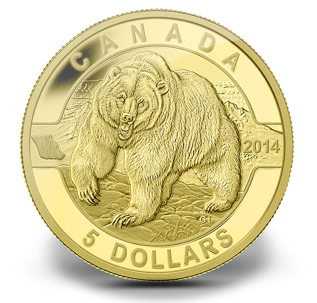 1/10 oz Pure Gold Coin - The Grizzly Bear - Mintage: 4000 (2014