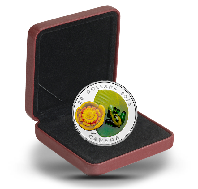 Fine Silver Coin - Water-lily and Venetian Glass Leopard Frog