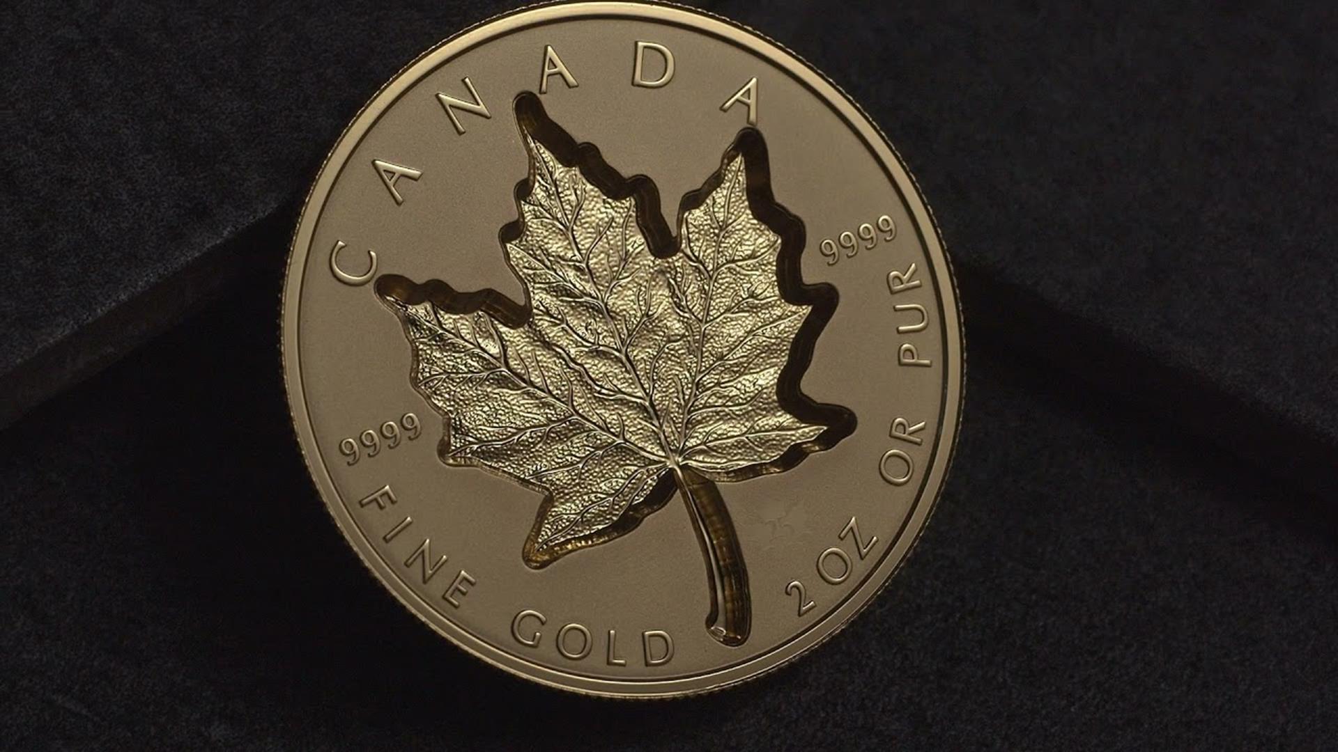 2 oz. Pure Gold Coin Super Incuse Gold Maple Leaf The Royal