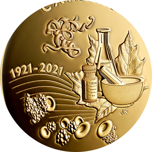 Reference image of 1 oz. Pure Gold Coin - 100th Anniversary of the Discovery of Insulin