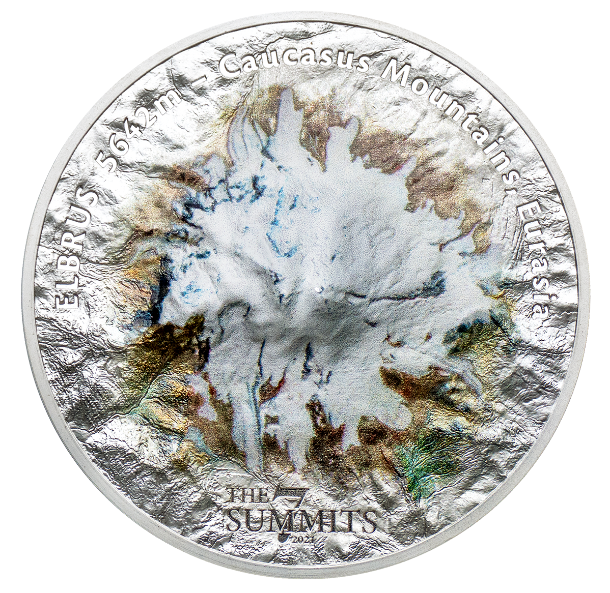 Reference image of 5 oz. Pure Silver Coin - Mount Elbrus: 7 Summits Series