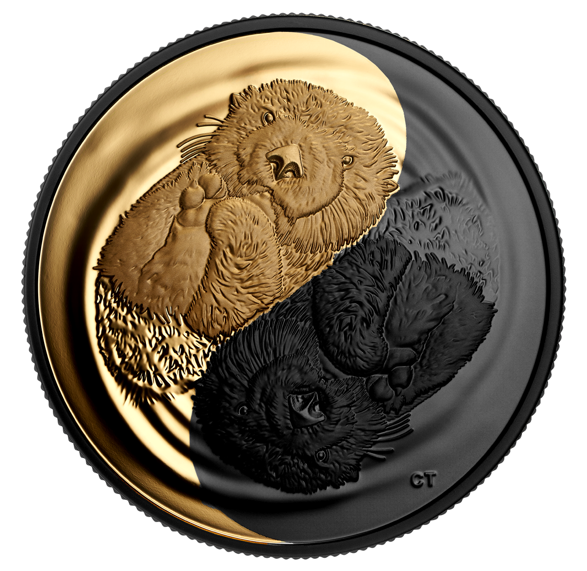 1 oz. Pure Silver GoldPlated Coin Black and Gold The Sea Otter