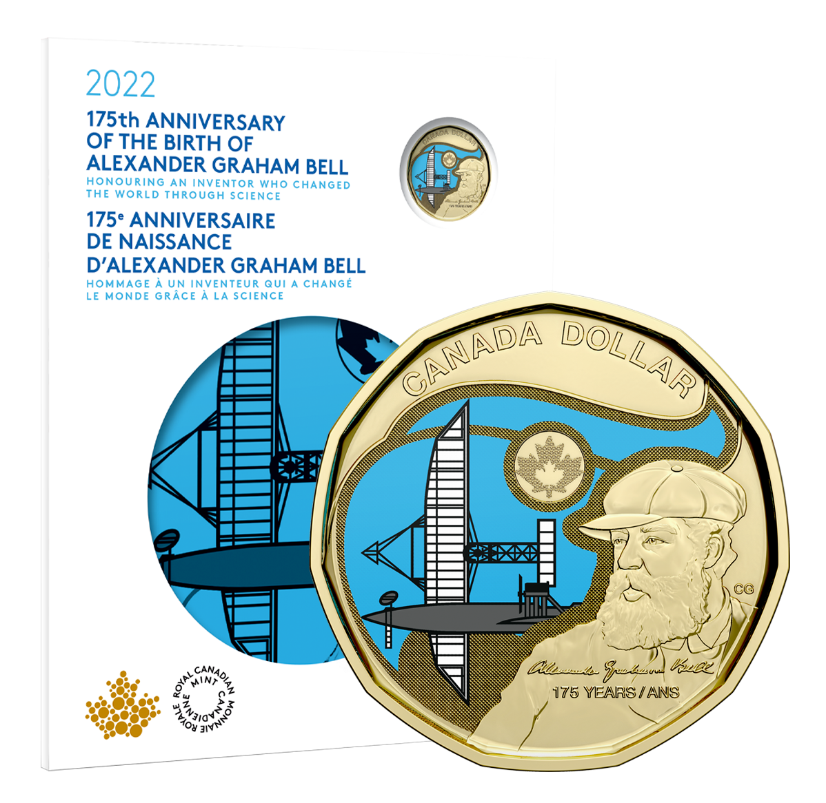 Carte de collection de pièces-souvenirs commémoratives 2022 – 175ᵉ anniversaire de naissance d’Alexander Graham Bell 