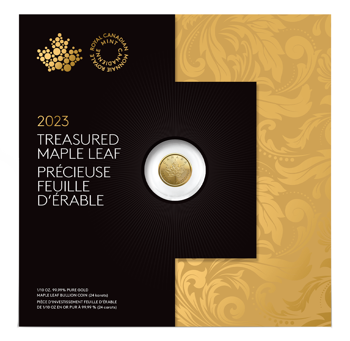 1/10 oz. 99.99 Pure Gold Coin Treasured Gold Maple Leaf (Premium