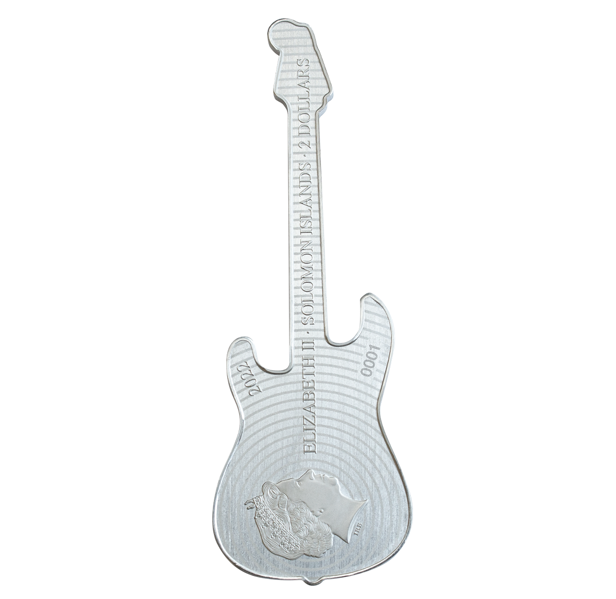 Reference image of Fender Stratocaster Shaped Coin in Daphne Blue - 1 oz. Fine Silver Coin (2022)