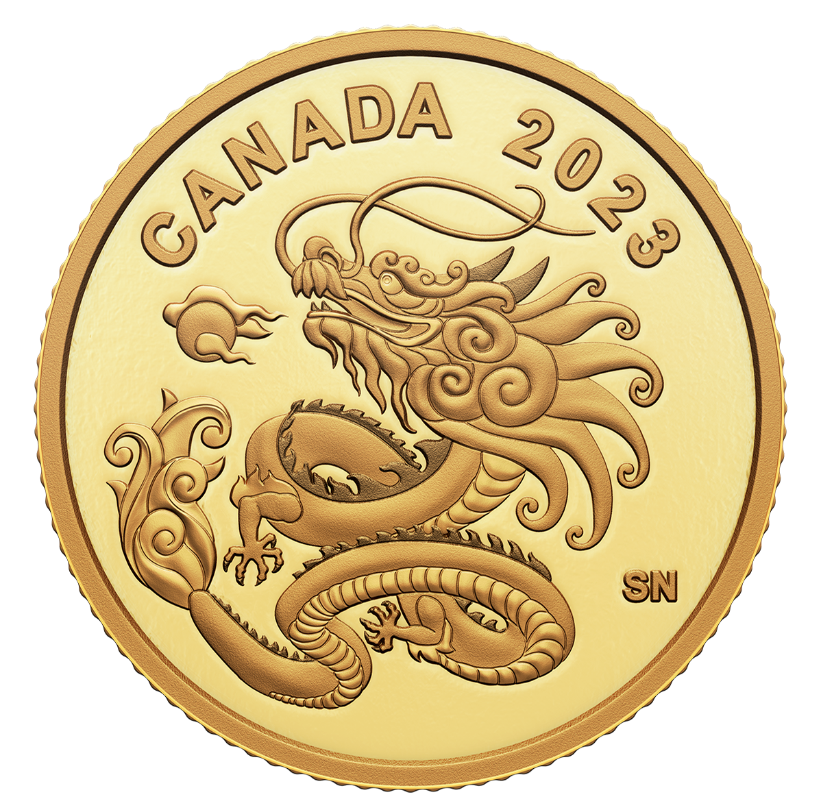 Pièce de 10 $ de ¼ oz en or pur à 99,99 % 2023 dragon (haut relief - pièce  d'investissement)