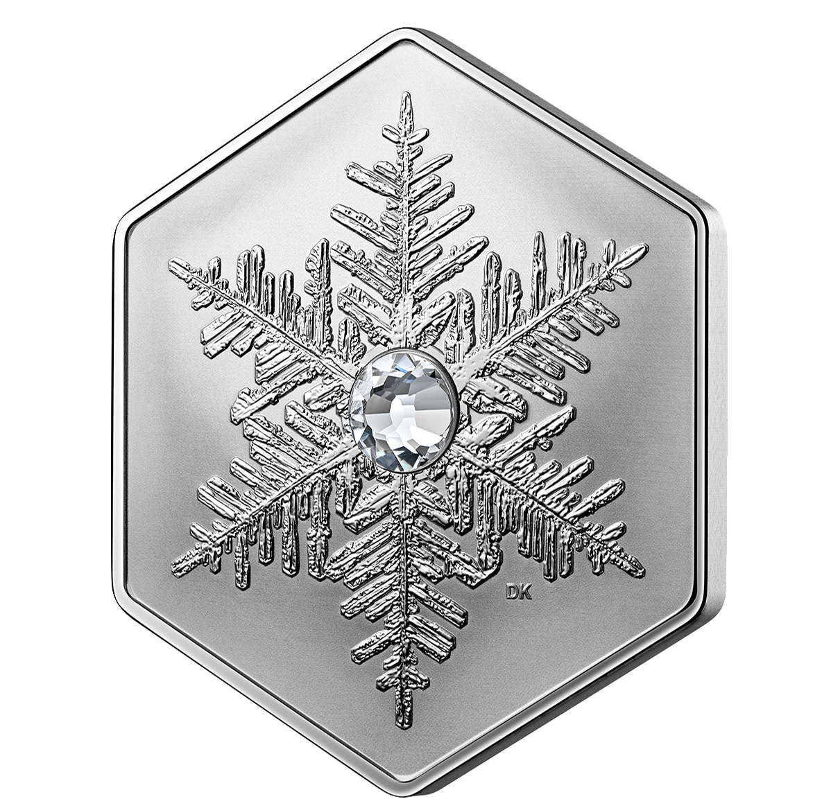 20 Pure Silver Hexagon Coin with Crystal Snowflake The Royal