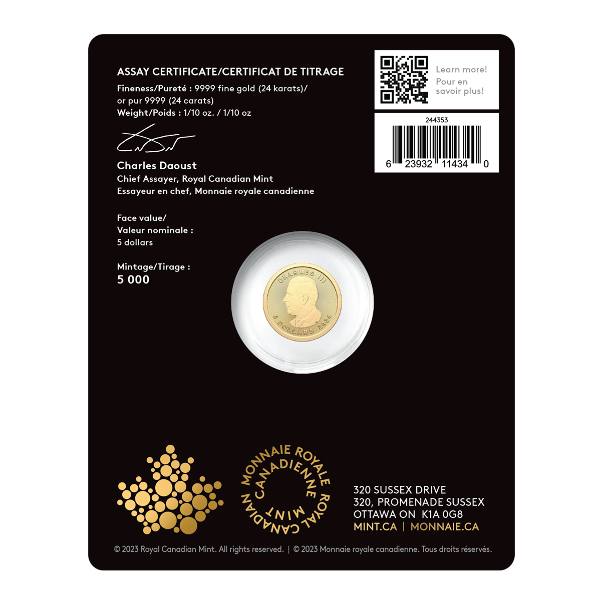 Reference image of Treasured Gold Maple Leaf First Strikes: Polar Bear Privy Mark - 1/10 oz. 99.99% Pure Gold Coin (Premium Bullion)
