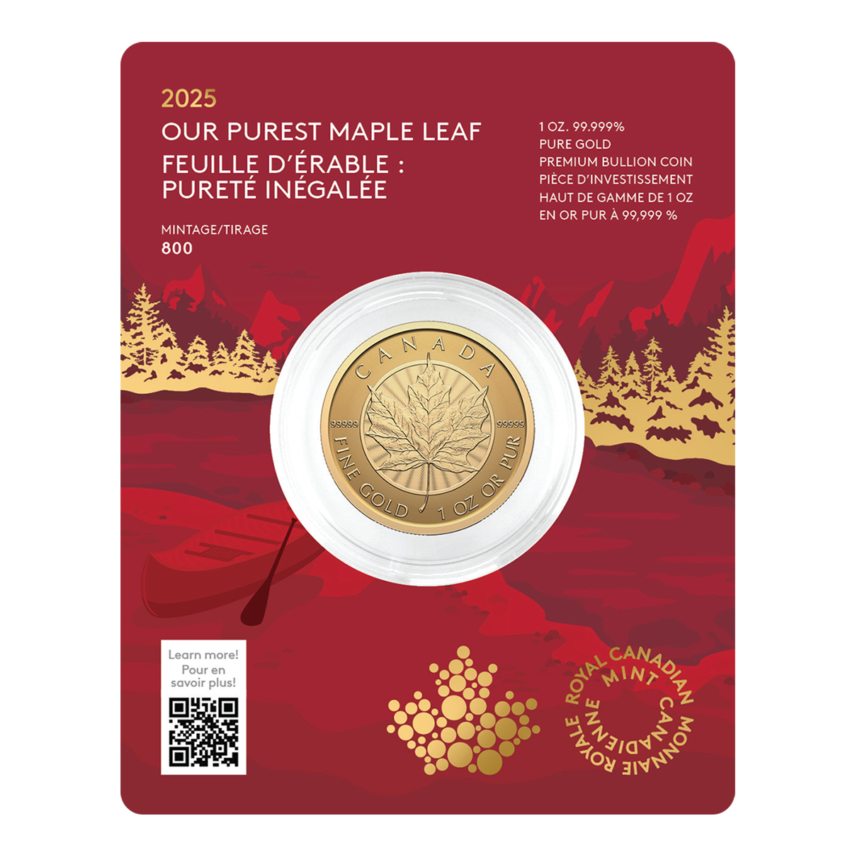 2025 Our Purest Maple Leaf - 1 oz. 99.999% Pure Gold Coin (Premium Bullion)
