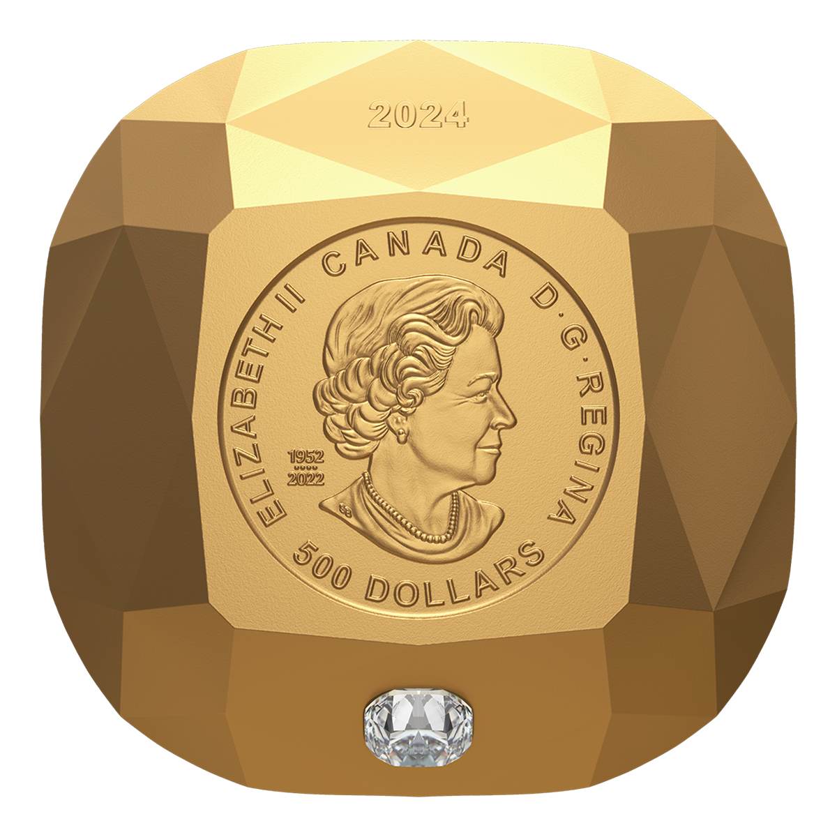 Pure Gold Diamond-Shaped Coin – De Beers Ideal Cushion Diamond