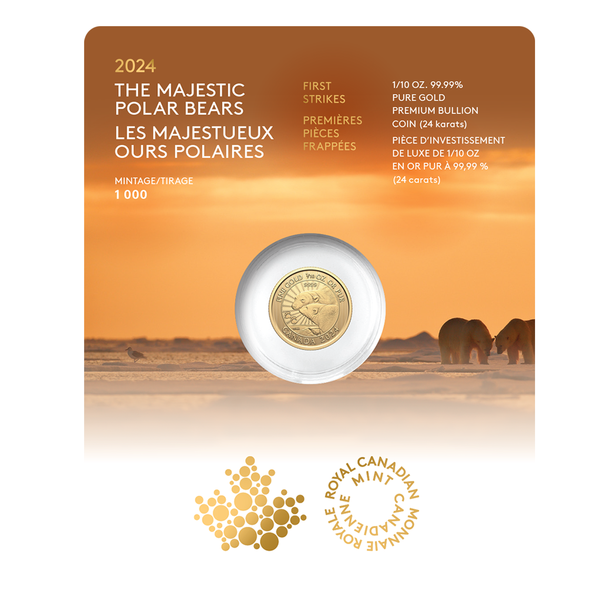 1/10 oz. 99.99% Pure Gold Coin: First Strikes – The Majestic Polar Bears (Premium Bullion)