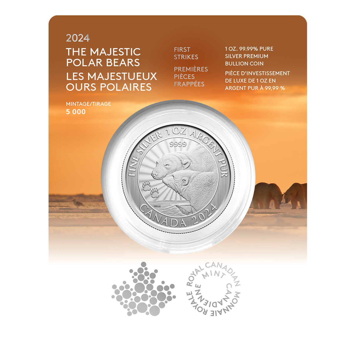 1 oz. 99.99% Pure Silver Coin: First Strikes – The Majestic Polar Bears (Premium Bullion)