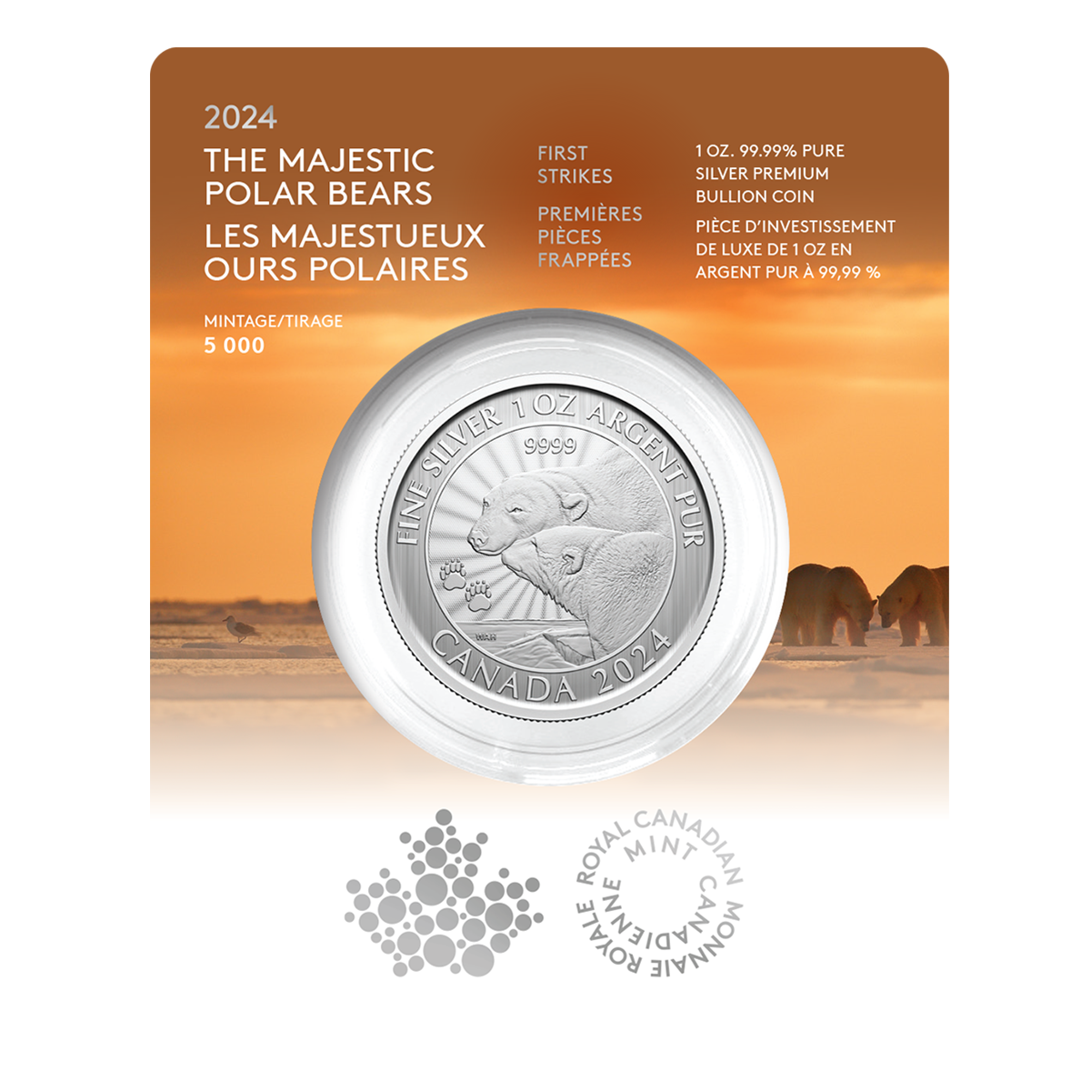 1 oz. 99.99% Pure Silver Coin: First Strikes – The Majestic Polar Bears (Premium Bullion)