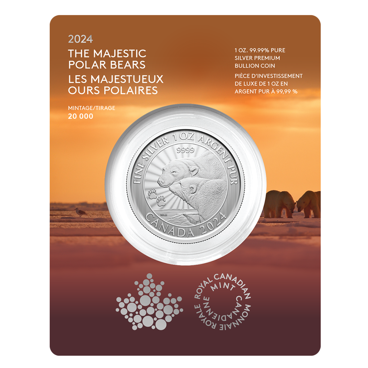 1 oz. 99.99% Pure Silver Coin: The Majestic Polar Bears (Premium Bullion)