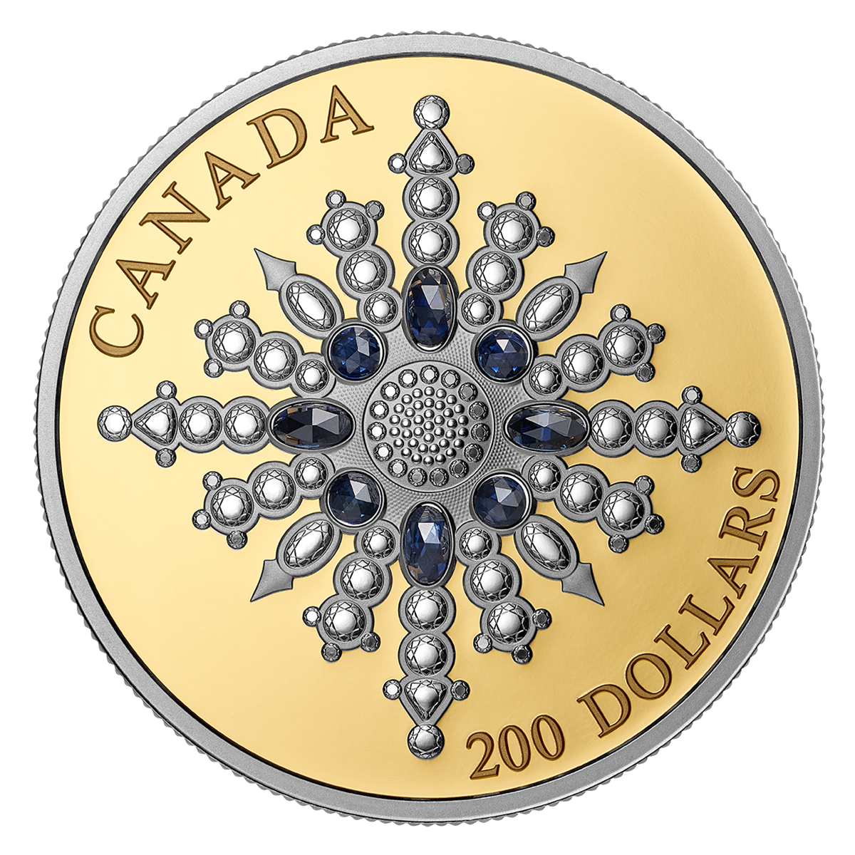 $200 Pure Gold Coin – The Sapphire Jubilee Snowflake Brooch