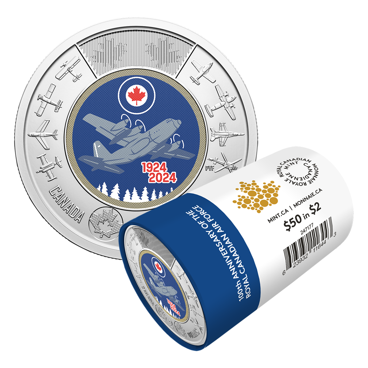2024 $2 100th Anniversary of the Royal Canadian Air Force Colourized Special Wrap Roll
