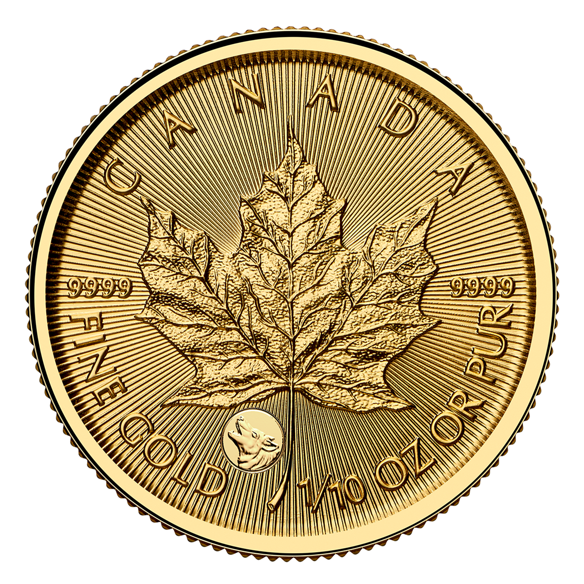 Reference image of 2026 Treasured Gold Maple Leaf: Wolf Privy Mark - 1/10 oz. 99.99% Pure Gold Coin (Premium Bullion)