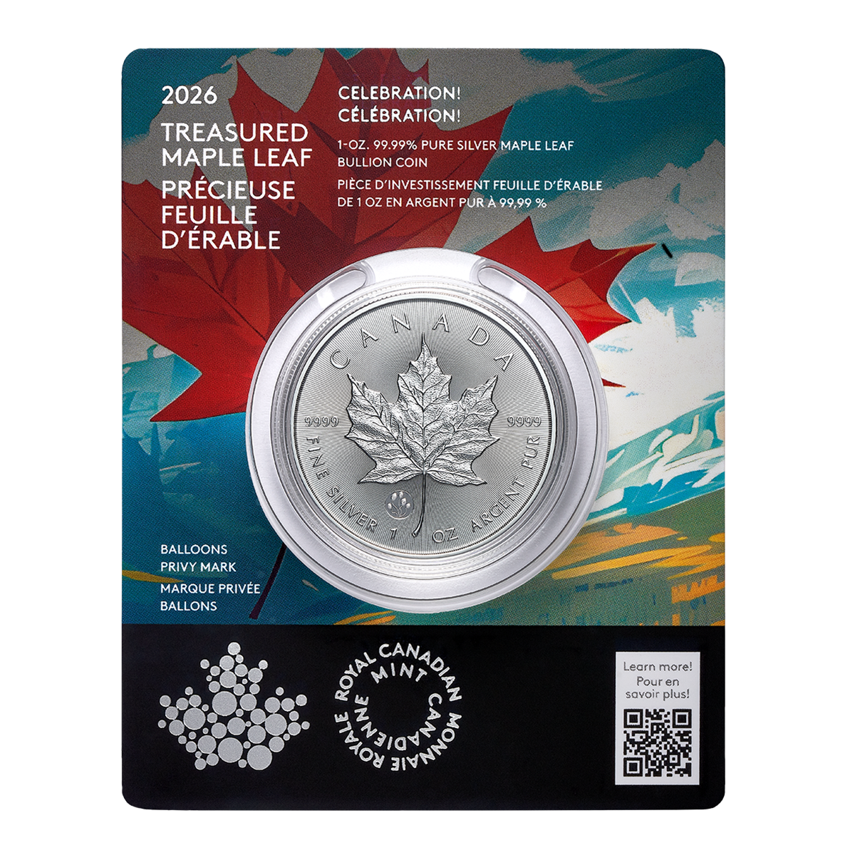 2026 Treasured Silver Maple Leaf: Celebration Privy Mark - 1-oz. 99.99% Pure Silver Coin (Premium Bullion)