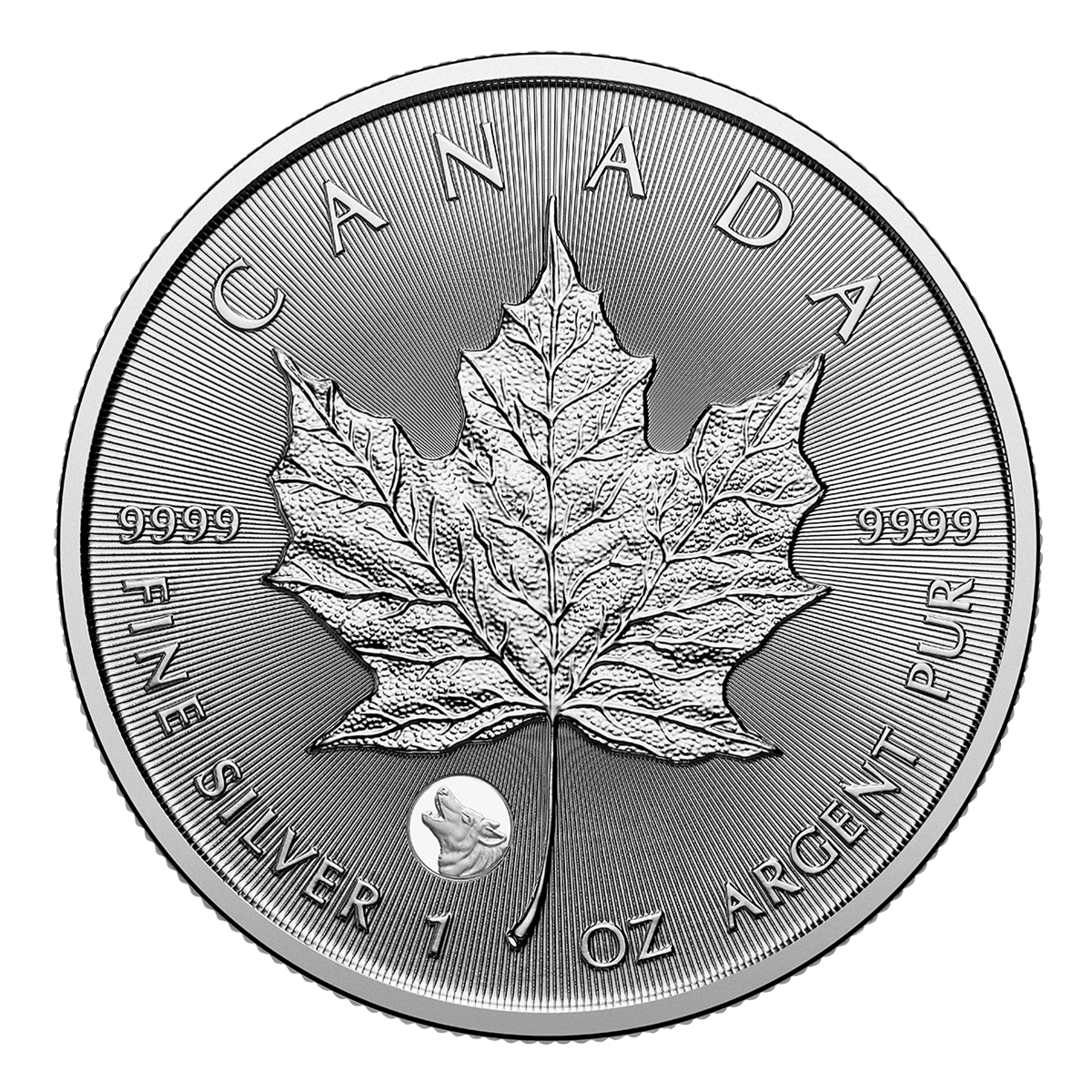 Reference image of 2026 Treasured Silver Maple Leaf: Wolf Privy Mark - 1 oz. 99.99% Pure Silver Coin (Premium Bullion)