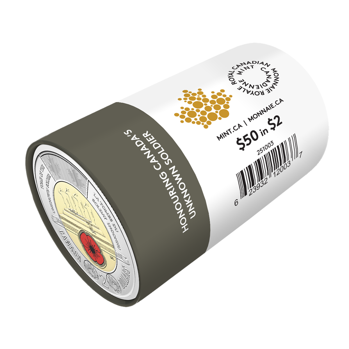 2025 $2 Honouring Canada’s Unknown Soldier Colourized Special Wrap Roll