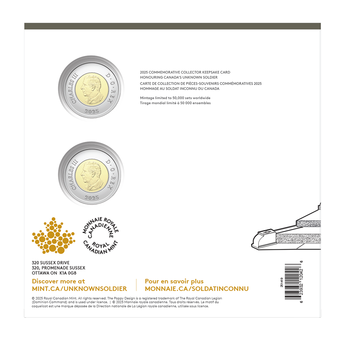 2025 Commemorative Collector Keepsake Card – Honouring Canada’s Unknown Soldier