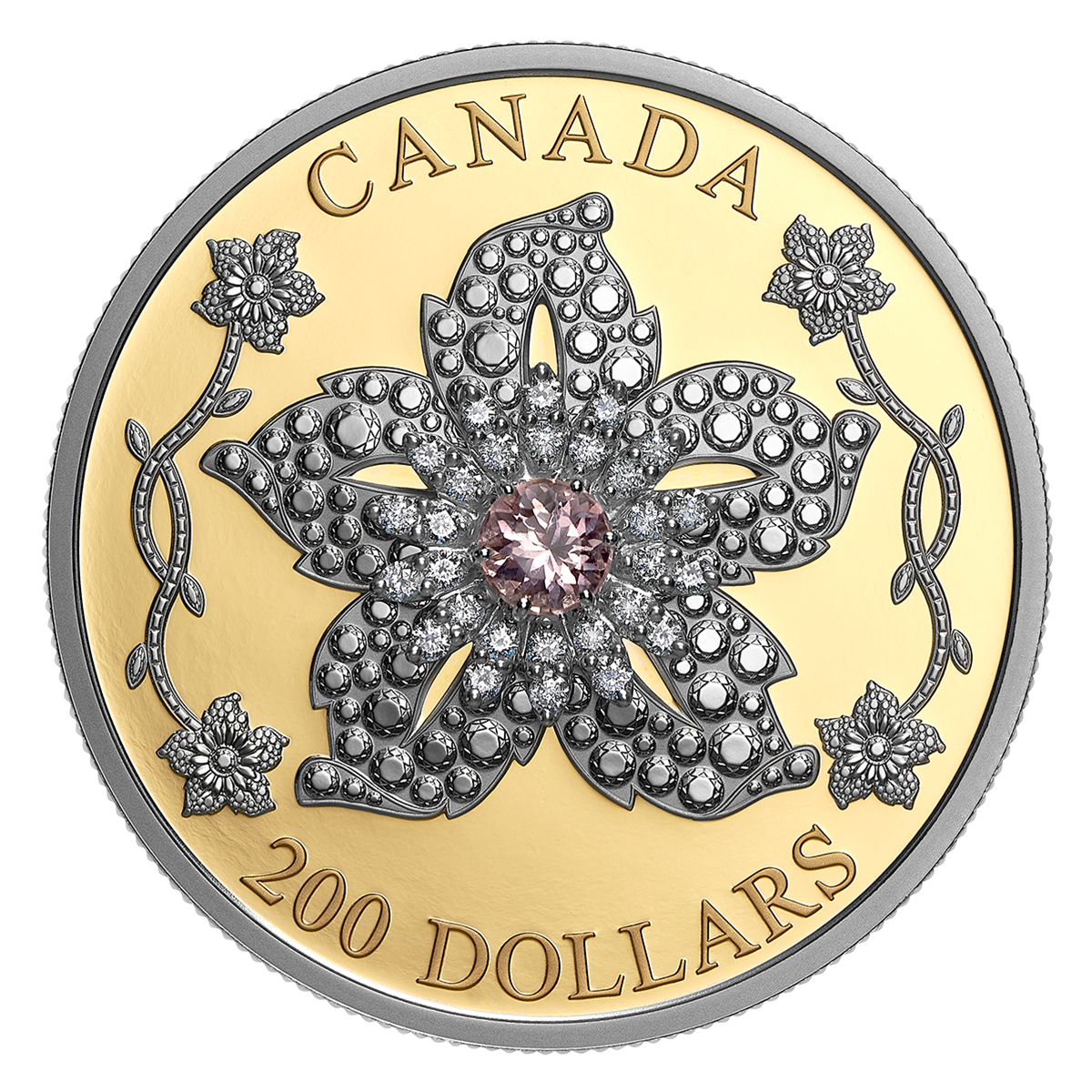 Crown Jewels Series: Williamson Diamond Brooch – Pure Gold Coin with Pink Tourmaline and Diamonds