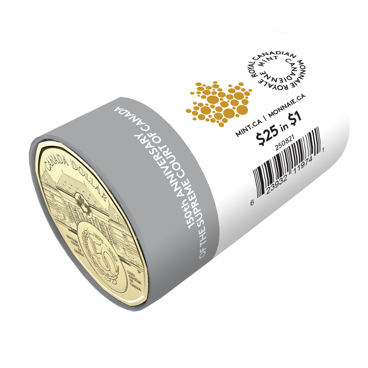 Rouleau spécial de pièces non colorées de 1 $ 2025 – 150e anniversaire de la Cour suprême du Canada