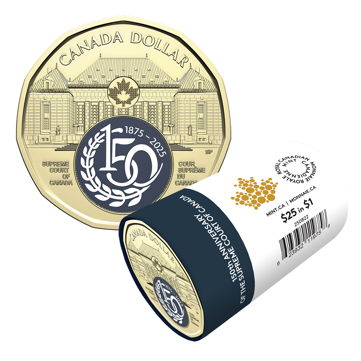 Rouleau spécial de pièces colorées de 1 $ 2025 – 150ᵉ anniversaire de la Cour suprême du Canada