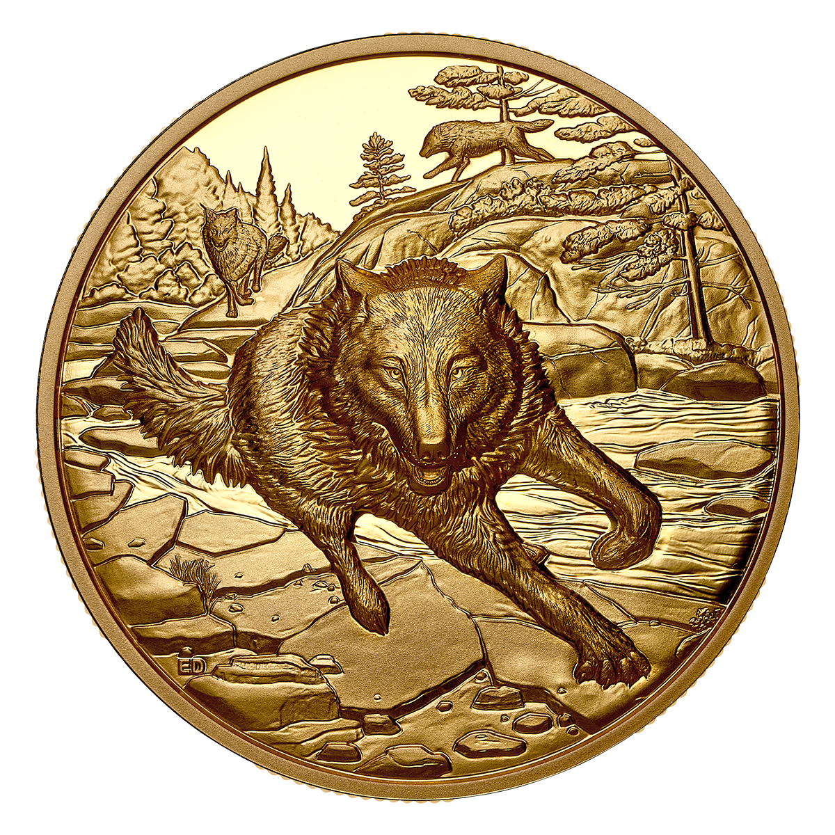 Great Hunters: Grey Wolf – 1 oz. Pure Gold Ultra High Relief Coin
