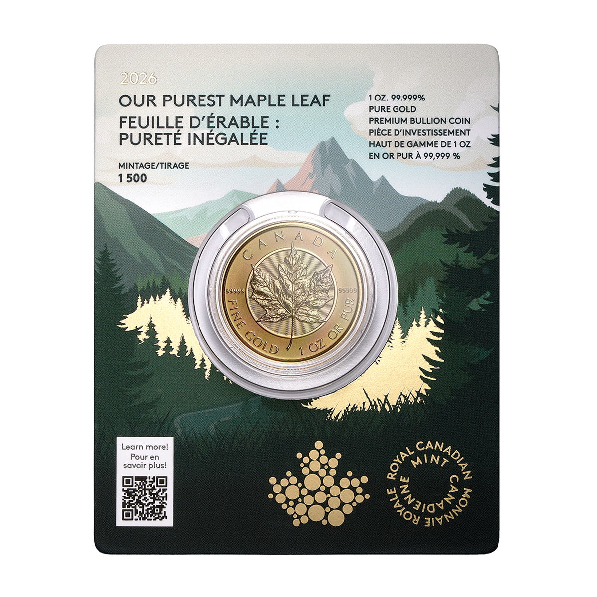 2026 Our Purest Maple Leaf – 1 oz. 99.999% Pure Gold Coin (Premium Bullion)