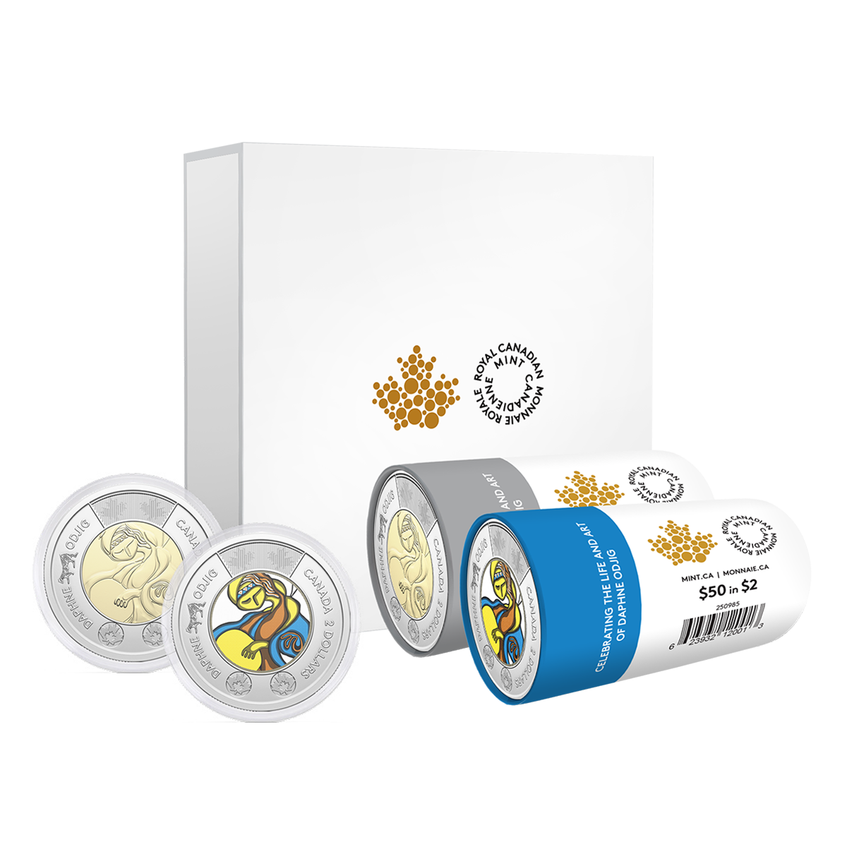 Coffret avec rouleaux spéciaux de pièces de 2 $ 2025 – Célébrons la vie et l’œuvre de Daphne Odjig