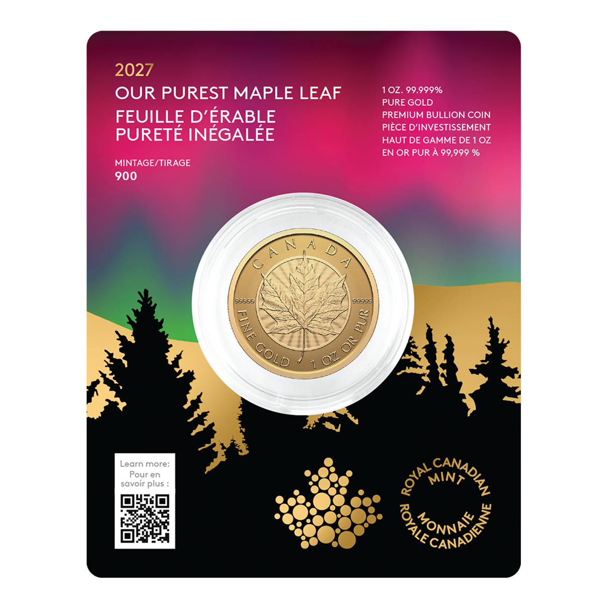 2027 Our Purest Maple Leaf – 1 oz. 99.999% Pure Gold Coin (Premium Bullion)