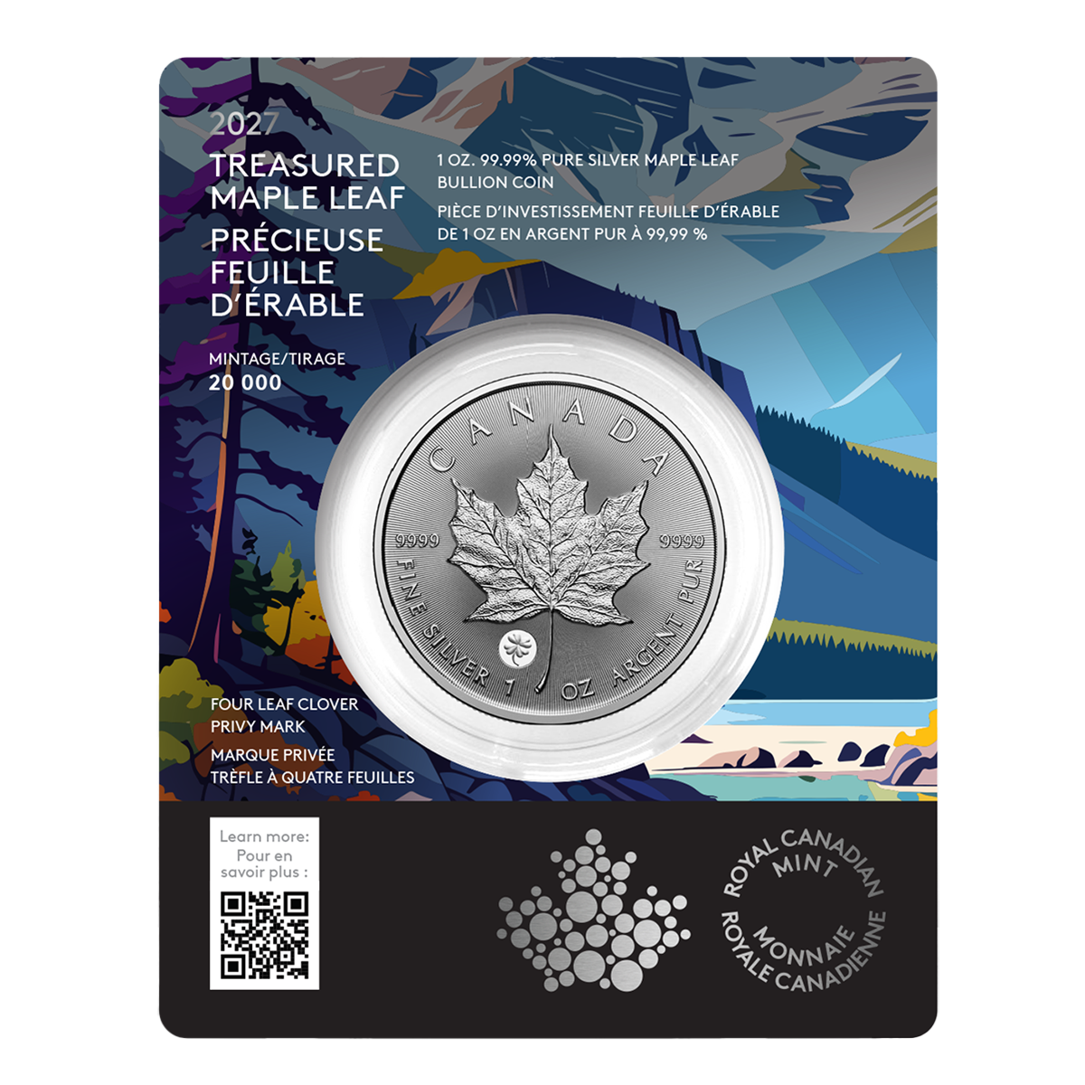 2027 Treasured Silver Maple Leaf: Four-Leaf Clover Privy Mark - 1 oz. 99.99% Pure Silver Coin (Premium Bullion)