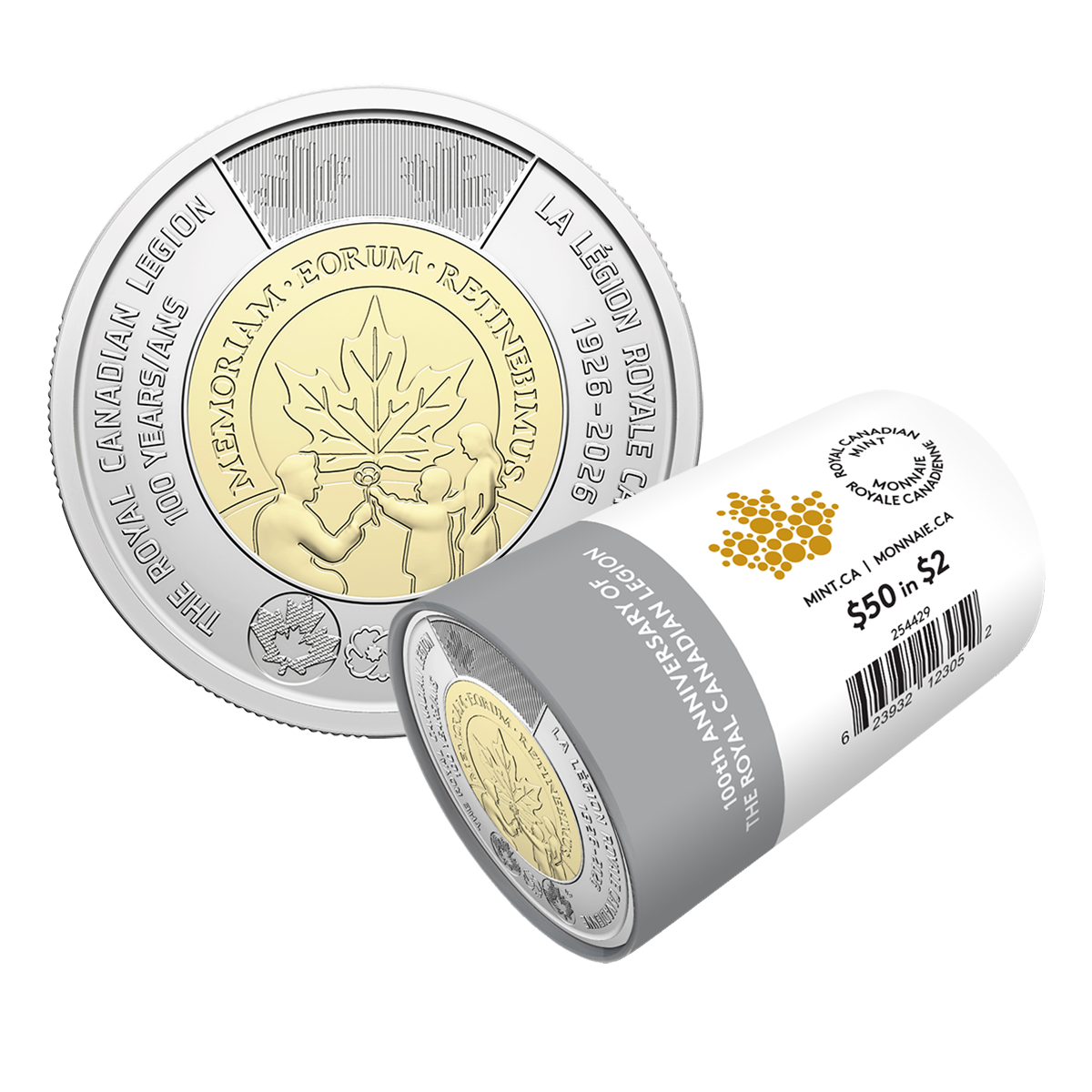 2026 $2 100th Anniversary of The Royal Canadian Legion Non-colourized Special Wrap Roll