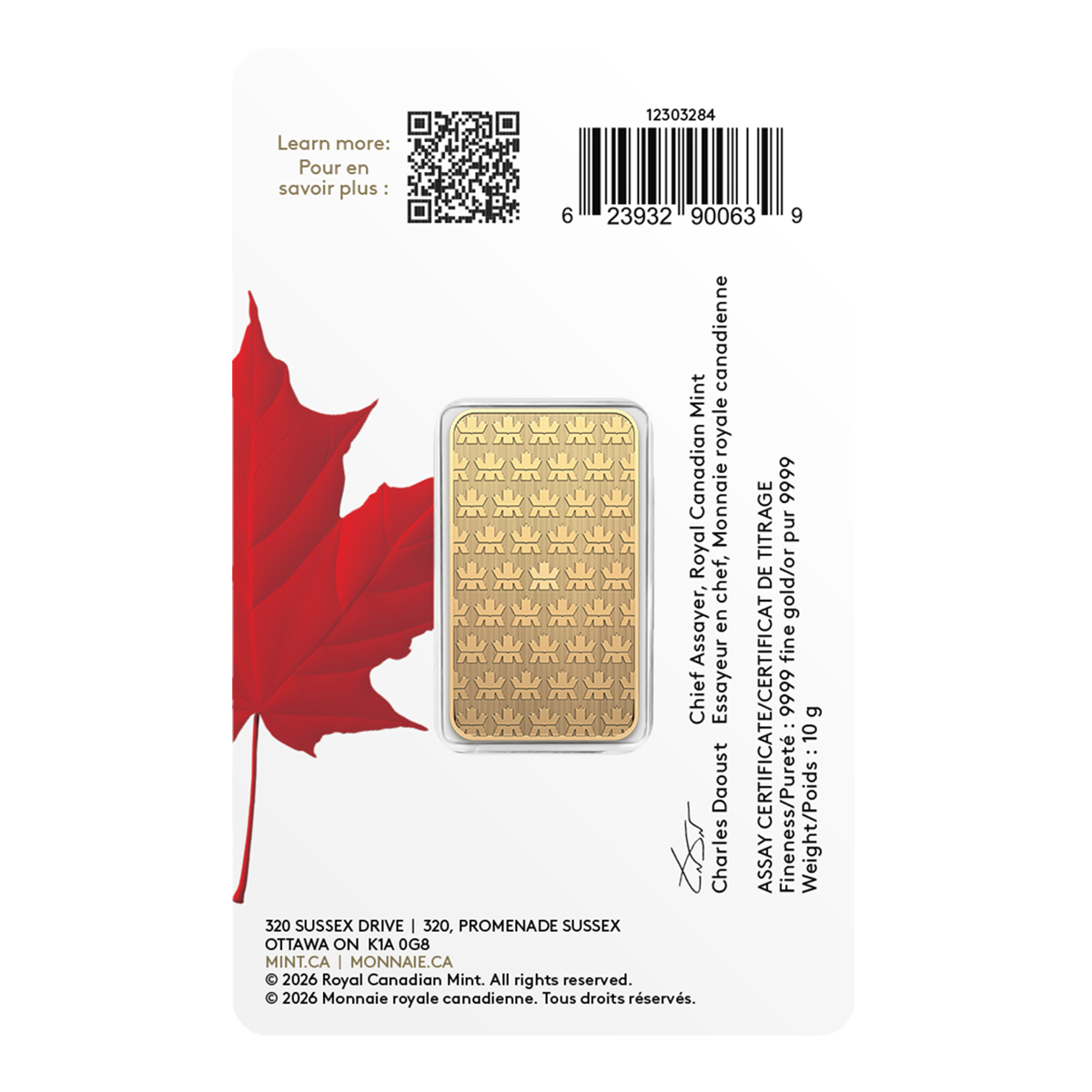 Pure Gold Bar in Proudly Canadian packaging – 10 g 99.99% Pure Gold 2026 (Premium Bullion)