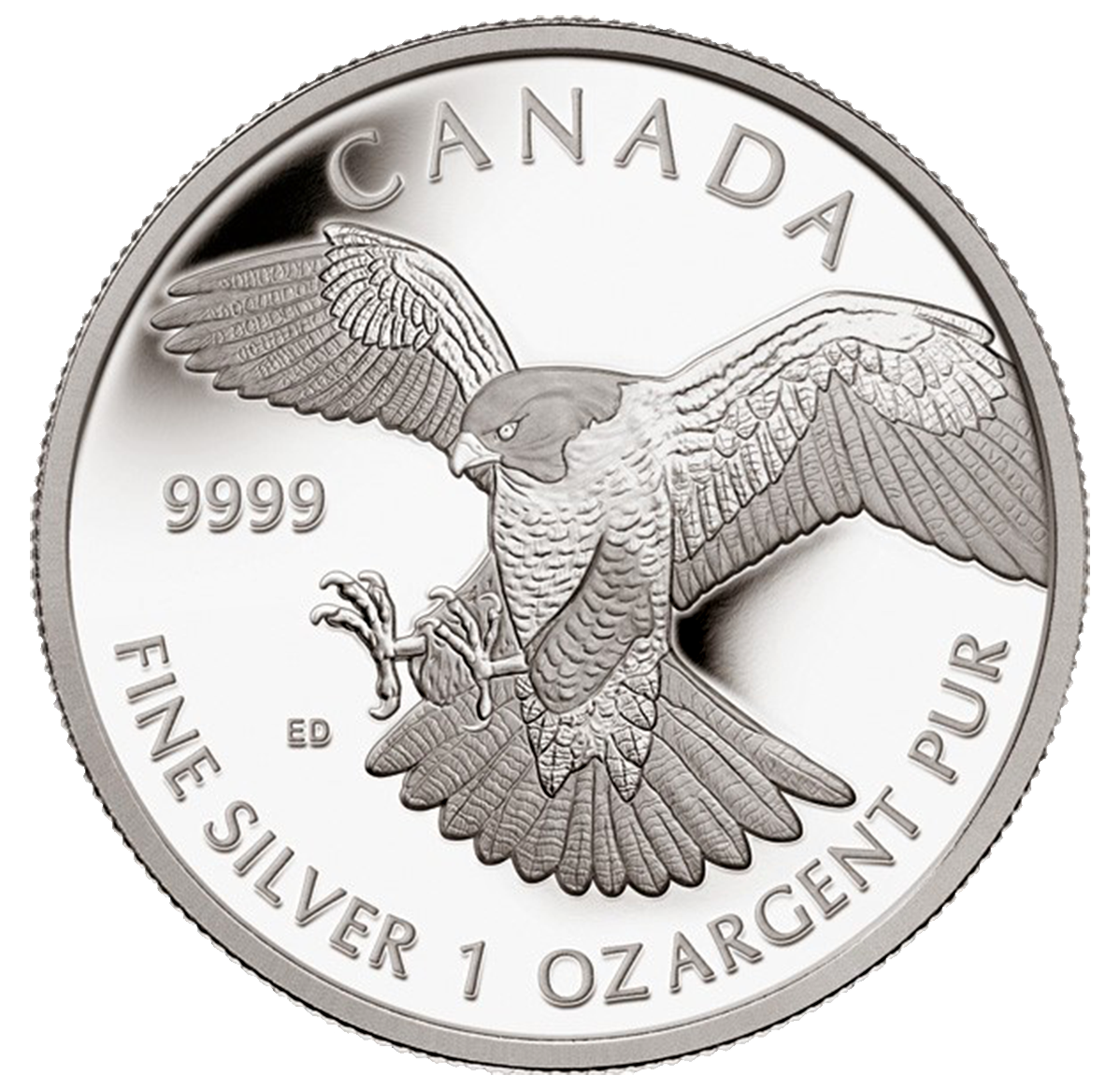 Reference image of 2014 1 oz. 99.99% Pure Silver Birds of Prey Coin 1: Peregrine Falcon (Bullion)
