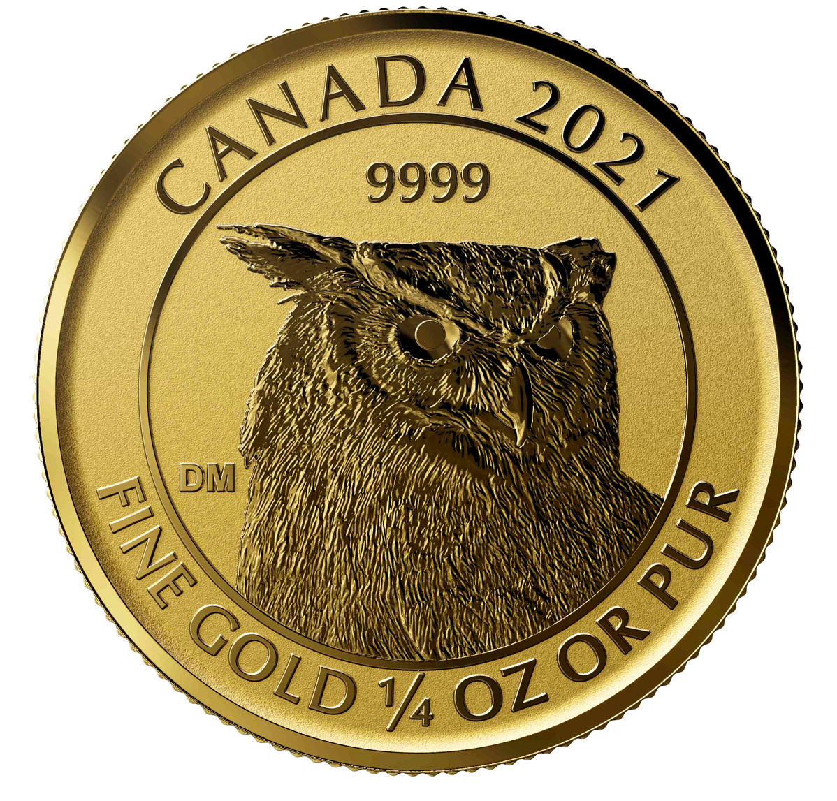 2021 $10 ¼ Ounce 99.99% Pure Gold Coin – Great-horned Owl (Bullion)