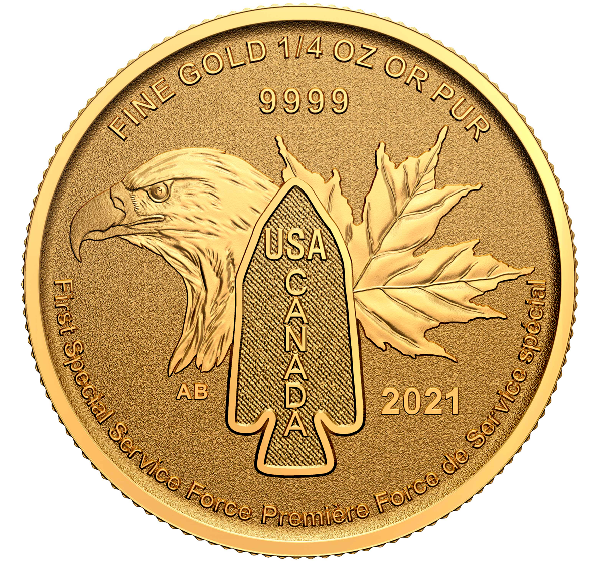 Reference image of 2021 $10 1/4 Oz. 99.99% Pure Gold Coin – First Special Service Force (Bullion)
