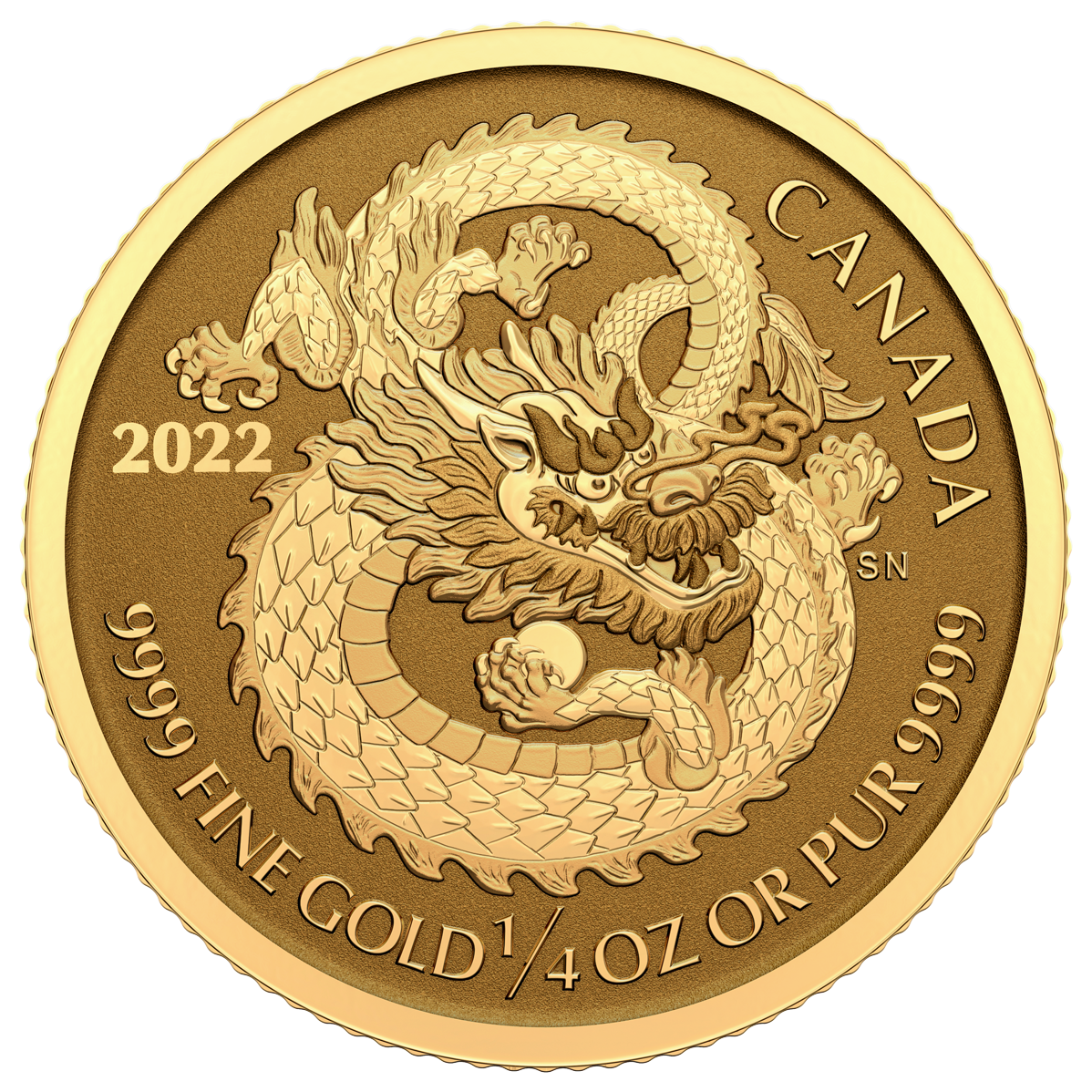 Reference image of 2022 $10 1/4 oz. 99.99% Pure Gold Coin Dragon (Bullion)