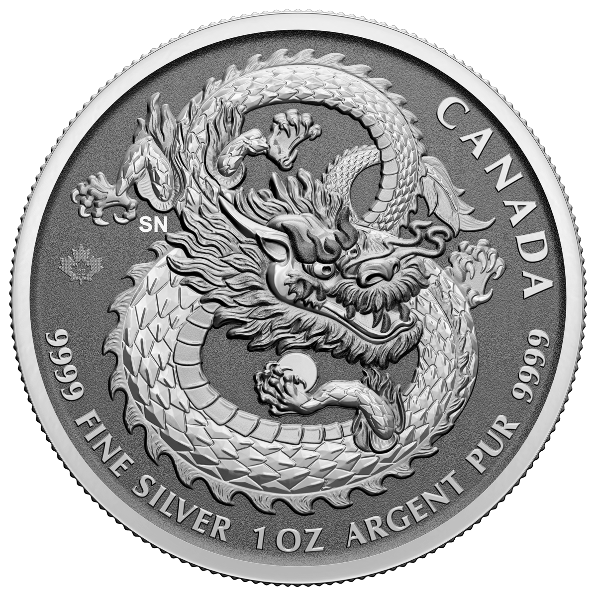 2022 High Relief $5 1oz.99.99% Pure Silver Coin Dragon (Bullion)