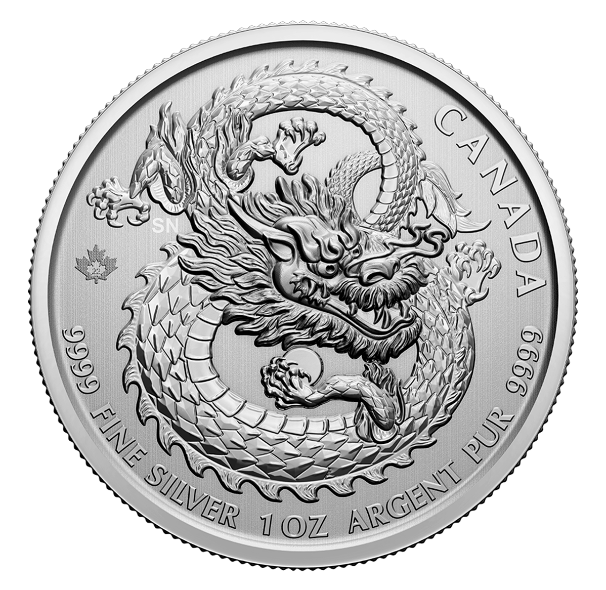 2022 $5 1oz. 99.99% Pure Silver Coin Dragon II (High Relief
