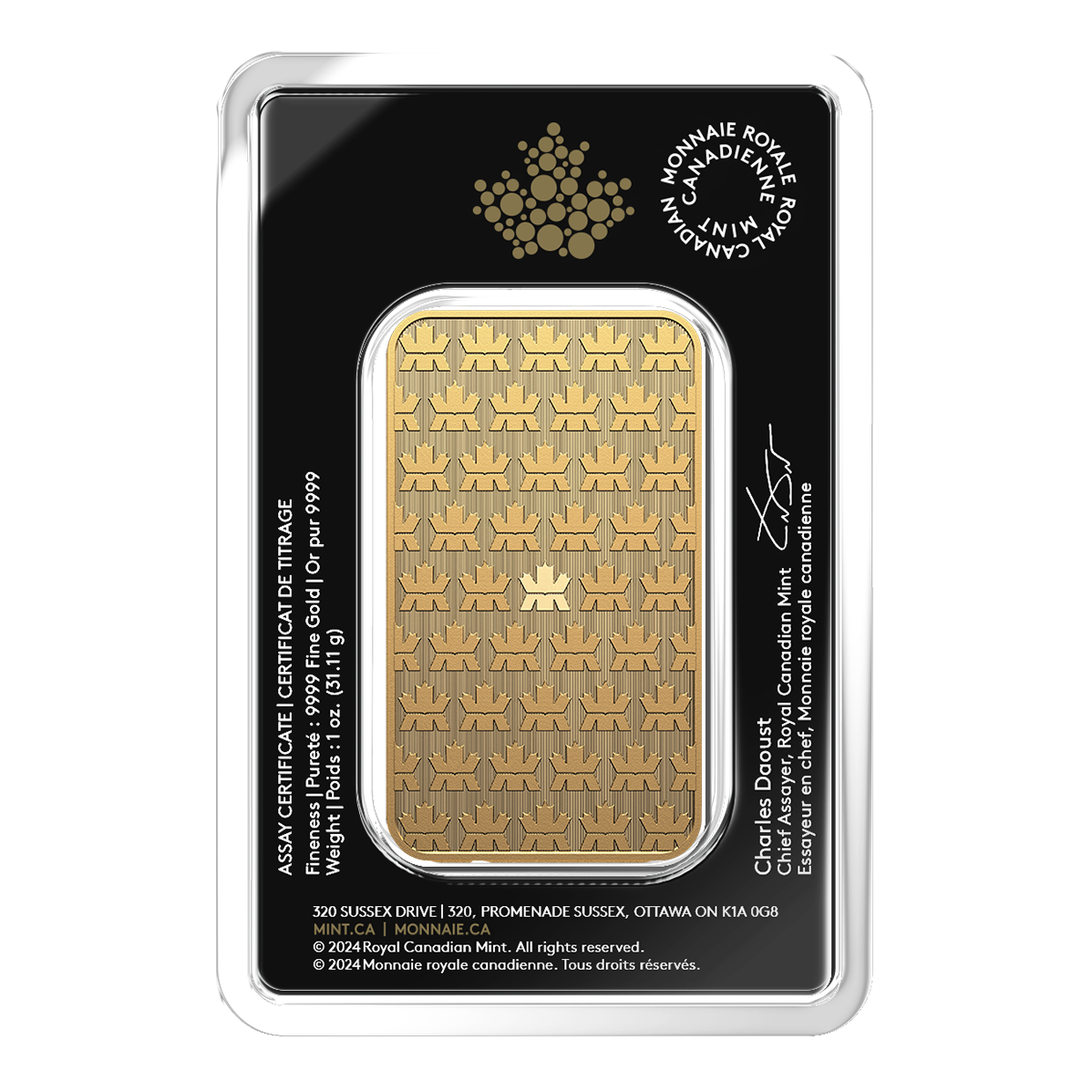 2024 1 oz. 99.99 Pure Gold Coin Wafer (Bullion) The Royal Canadian Mint