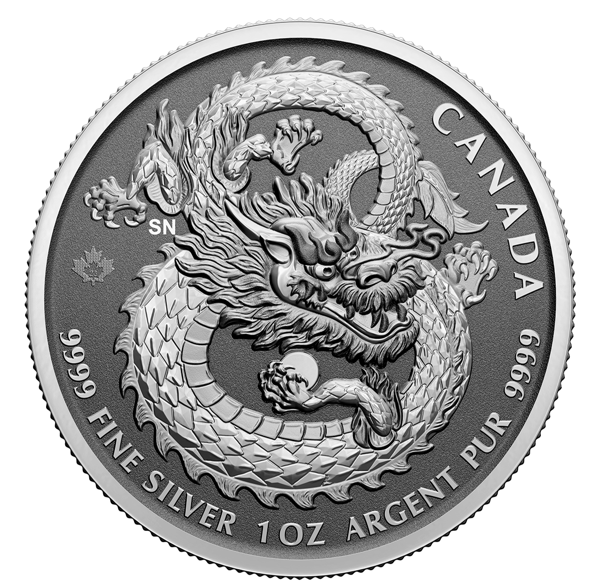 Pièce de 1 oz en argent pur à 99,99 % 2023 dragon (haut relief