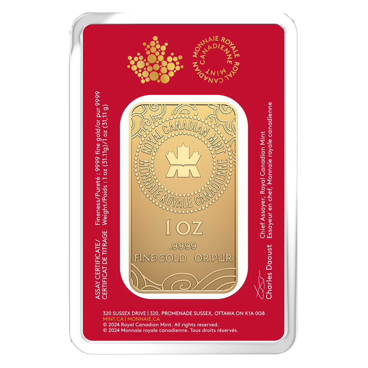 Reference image of 2025 1 oz. 99.99% pure gold  bar (Bullion) – Lunar Year of the Snake