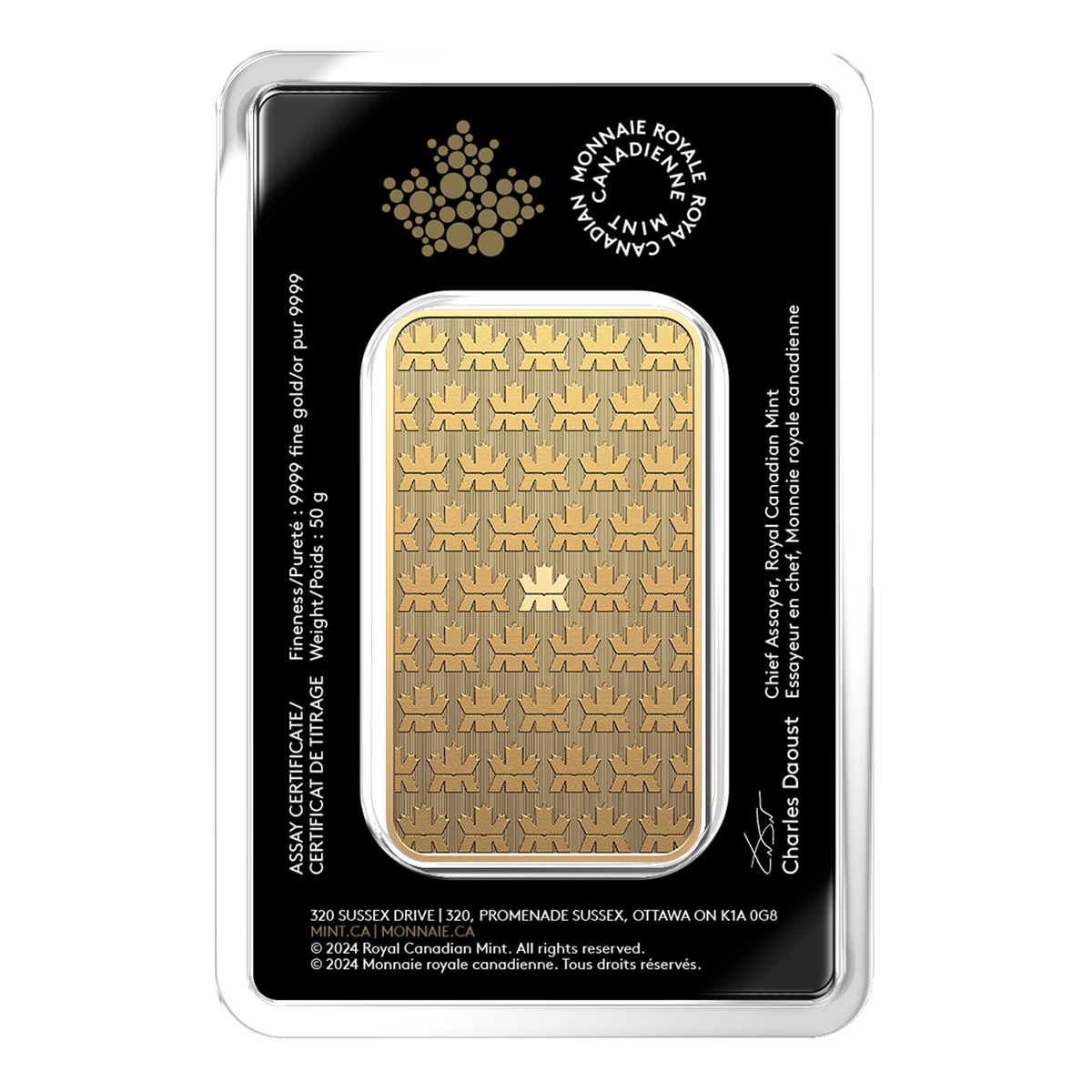2024 50g 99.99% Pure Gold Bar (Bullion) | The Royal Canadian Mint