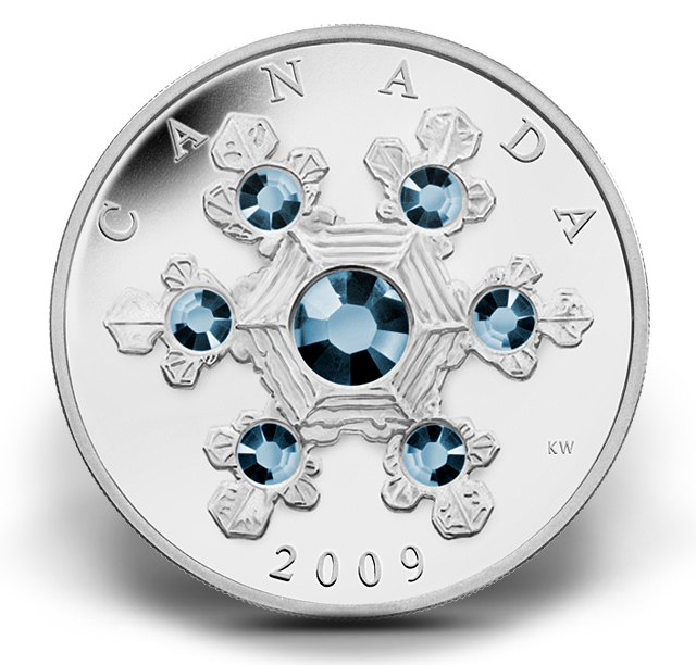 カナダ銀貨　白樺　ドゥルージーストーン $20 Fine Silver Coin – Blue Crystal Snowflake (2009) | The Royal